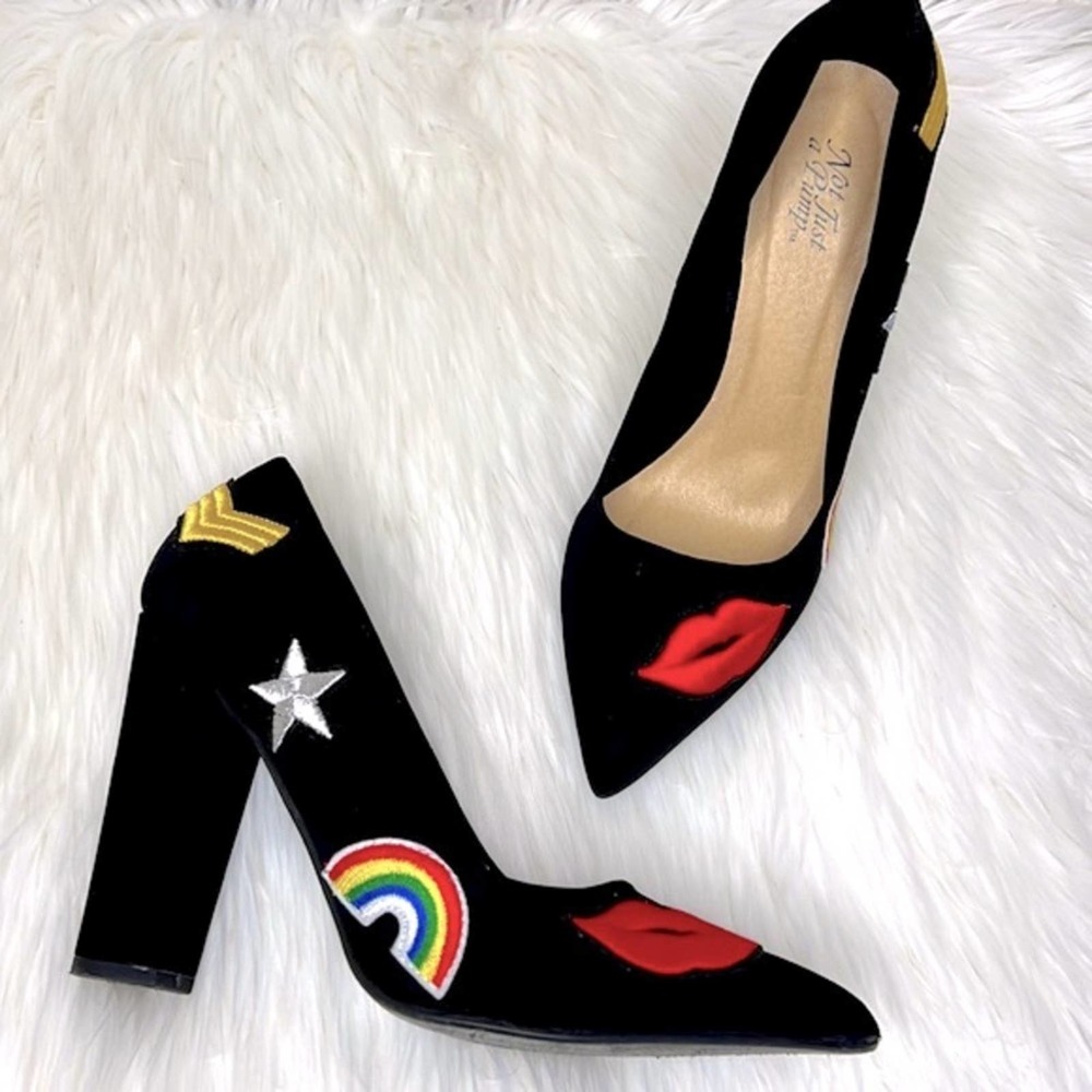 NOT JUST A PUMP l Retro Embroidered Graphic Patch Lips Rainbow Star Pump 8